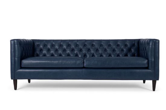 Lux & Borough Davenport style classic dress-maker skirted sofa with soft rolled arms and crisp box cushions.