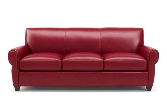 Lux & Borough Dover style modern shelter sofa with gently sloped interior track arms and recessed block base.