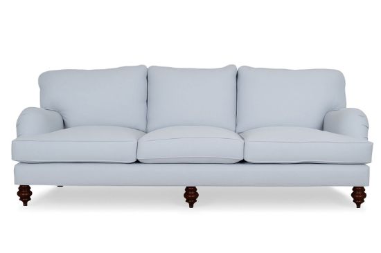 Lux & Borough Duchesse style French Provincial carved wood frame sofa with tight camelback styling.