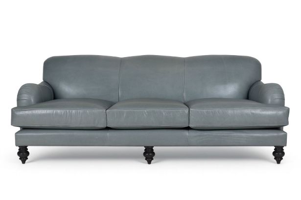 Lux & Borough Duke style architectural tuxedo sofa in premium full-grain leather with tight square stitching.