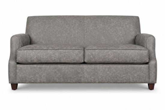 Lux and Borough Ascot style modern custom loveseat upholstered in a textured neutral fabric with minimalist clean lines.