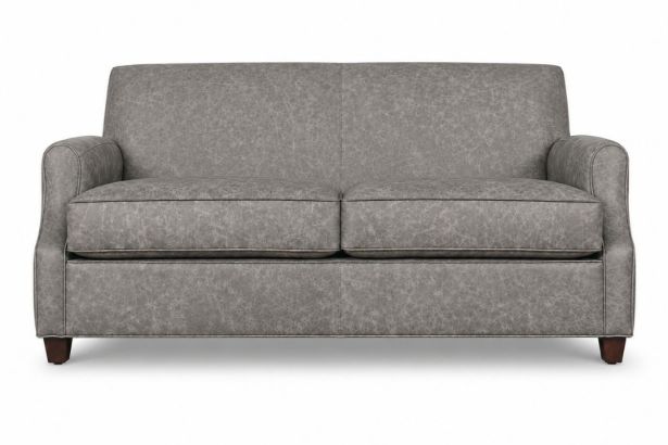 Lux and Borough Ascot style modern custom loveseat upholstered in a textured neutral fabric with minimalist clean lines.
