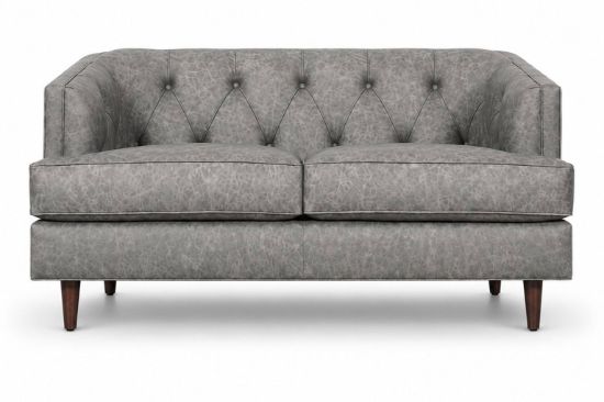 Lux and Borough Grantham style custom loveseat featuring classic rolled arms, a deeply tufted button-back design, and elegant turned wood legs.