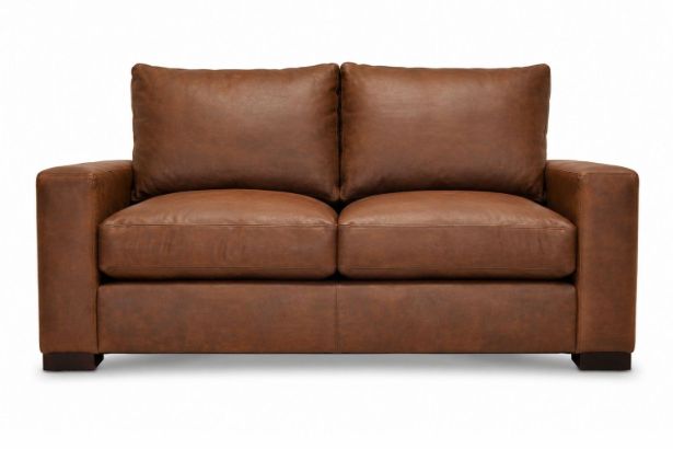 Lux and Borough Lancaster style traditional custom loveseat featuring tightly structured rolled arms, crisp tailored seat cushions, and short block feet.