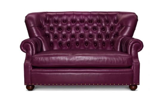 Lux and Borough Livingston style custom loveseat featuring high, elegantly rolled armrests, structured supportive cushioning, and classic block feet.