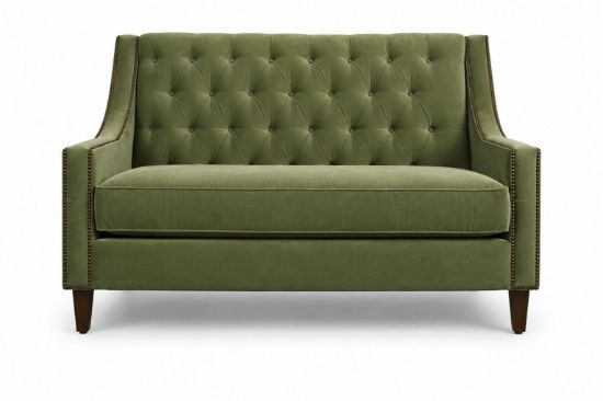 Lux and Borough Preston style custom loveseat showcasing a refined, transitional silhouette with clean-lined track arms, a supportive tailored backrest, deep plush seat cushioning, and elegant tapered wooden legs.