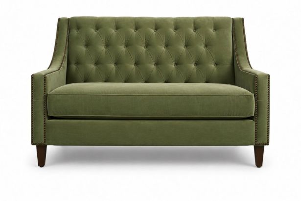 Lux and Borough Preston style custom loveseat showcasing a refined, transitional silhouette with clean-lined track arms, a supportive tailored backrest, deep plush seat cushioning, and elegant tapered wooden legs.