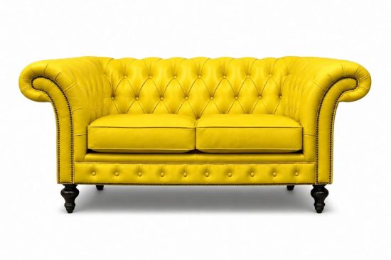 Lux and Borough Windsor style custom loveseat featuring a deeply button-tufted backrest, timeless rolled arms with polished metal nailhead trim accents, and a clean, tailored lower base.