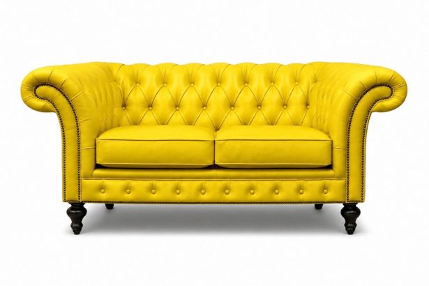 Lux and Borough Windsor style custom loveseat featuring a deeply button-tufted backrest, timeless rolled arms with polished metal nailhead trim accents, and a clean, tailored lower base.
