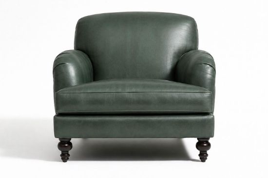 Lux and Borough Duke style custom armchair featuring a stately, angular high-back silhouette, structural track arms with clean tailored lines, a deep cushion seat, and dark tapered block legs.