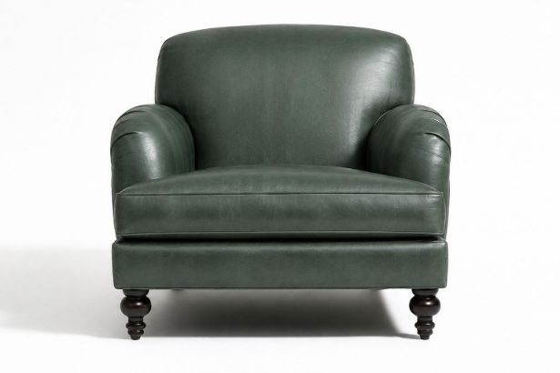 Lux and Borough Duke style custom armchair featuring a stately, angular high-back silhouette, structural track arms with clean tailored lines, a deep cushion seat, and dark tapered block legs.
