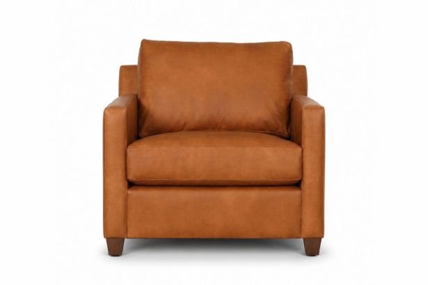 Lux and Borough Montclair style custom accent chair featuring a beautifully contoured, rounded barrel back profile, crisp integrated shelter arms, a deep circular seat cushion, and an elegant hidden swivel base.
