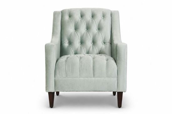 Lux and Borough Preston style custom accent chair featuring a tall, structured wingback silhouette, crisp modern lines, a deep plush seat cushion, and sophisticated square tapered legs.