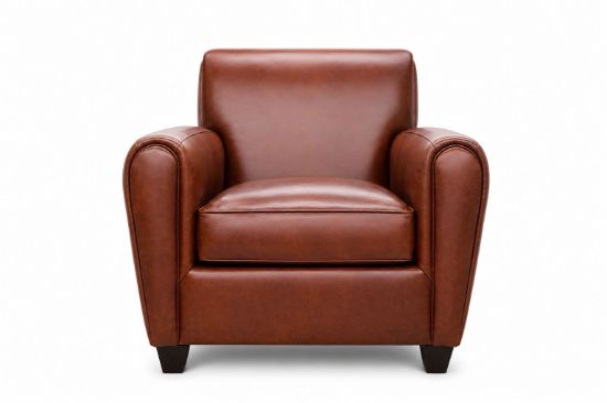 Lux and Borough Plymouth style custom accent armchair featuring a sophisticated high-profile backrest, gently sloping tailored arms, a deep plush seat cushion, and elegant tapered wooden legs.